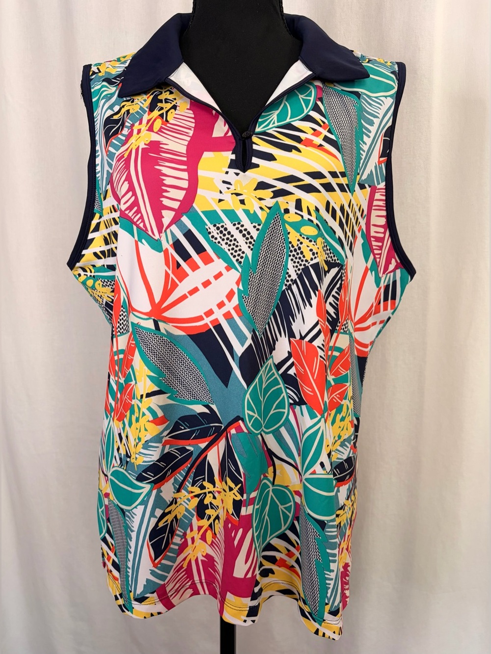 Lille Green XL Collared Sleeveless V Neck Polo Tank Top Activewear Shirt